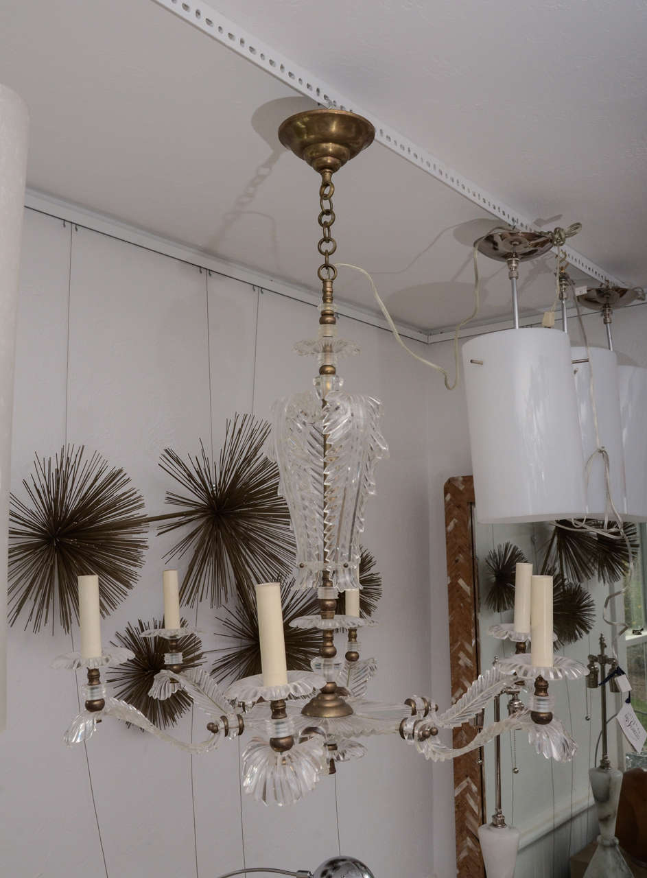 Six Arm Lucite Feather Chandelier In Excellent Condition For Sale In Bridgehampton, NY