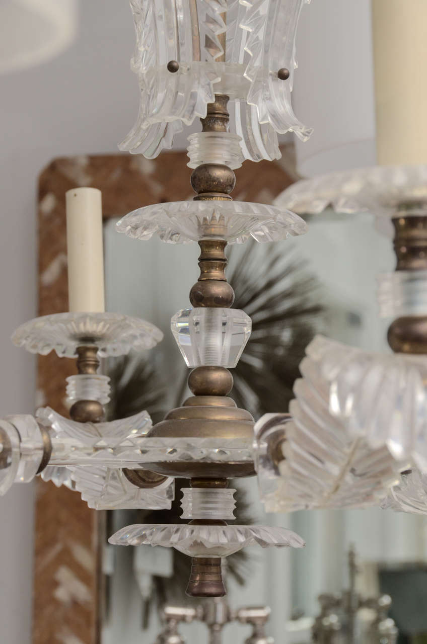 Six Arm Lucite Feather Chandelier For Sale 1