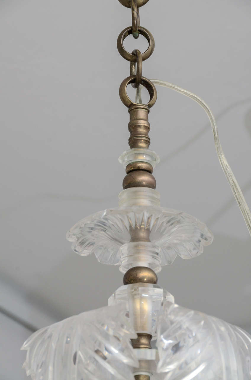 Six Arm Lucite Feather Chandelier For Sale 2