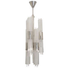 Six-Arm Chandelier Composed of Multiple Clear and Frosted Glass Rods