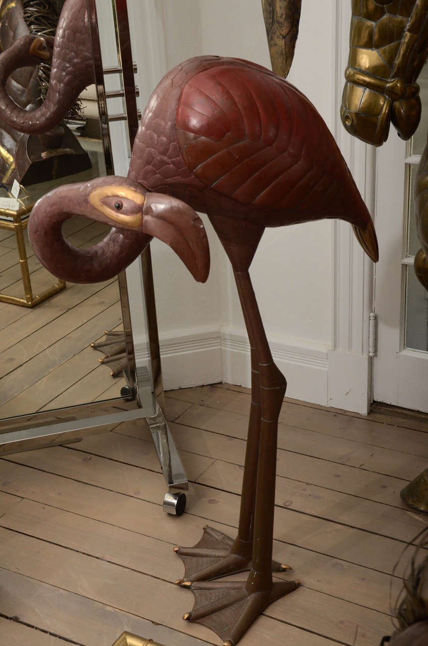 Sergio Bustamante Brass Flamingo Sculpture with a red finish