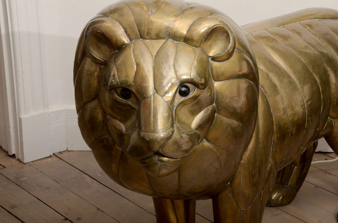 Late 20th Century Sergio Bustamante Brass Lion Sculpture