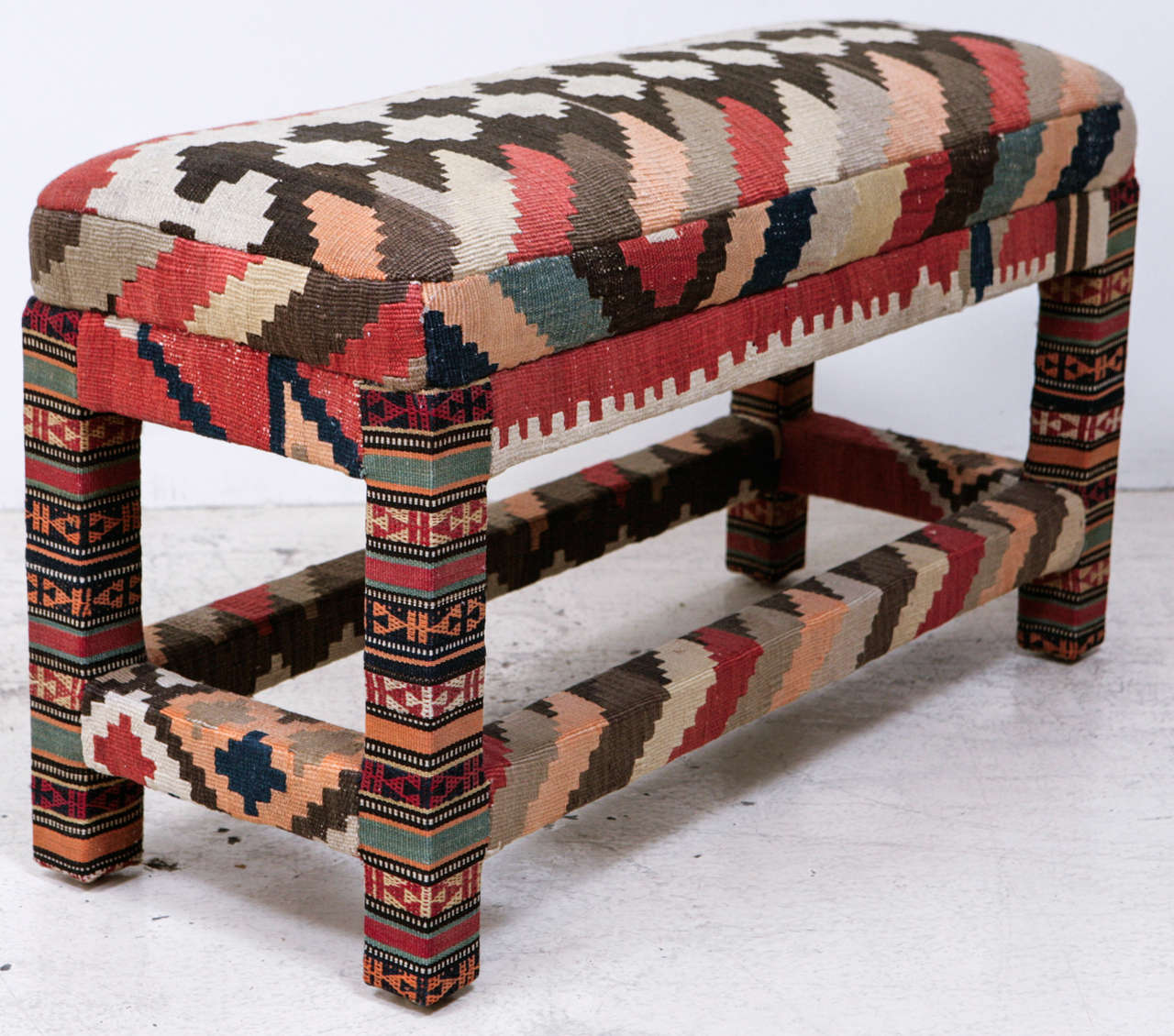 Kilim Upholstered Bench In Excellent Condition In Los Angeles, CA