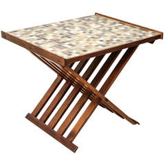 Glass Tile-Topped Folding Side Table