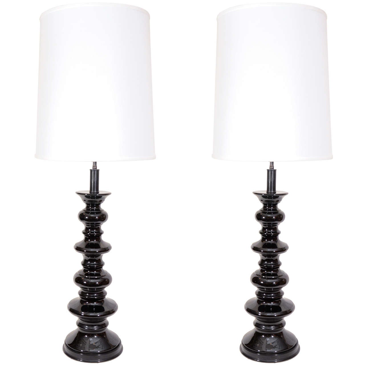 Pair of 1950s Glossy Black Table Lamps
