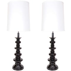 Pair of 1950s Glossy Black Table Lamps