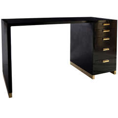 Desk In Black Parchment And Brass