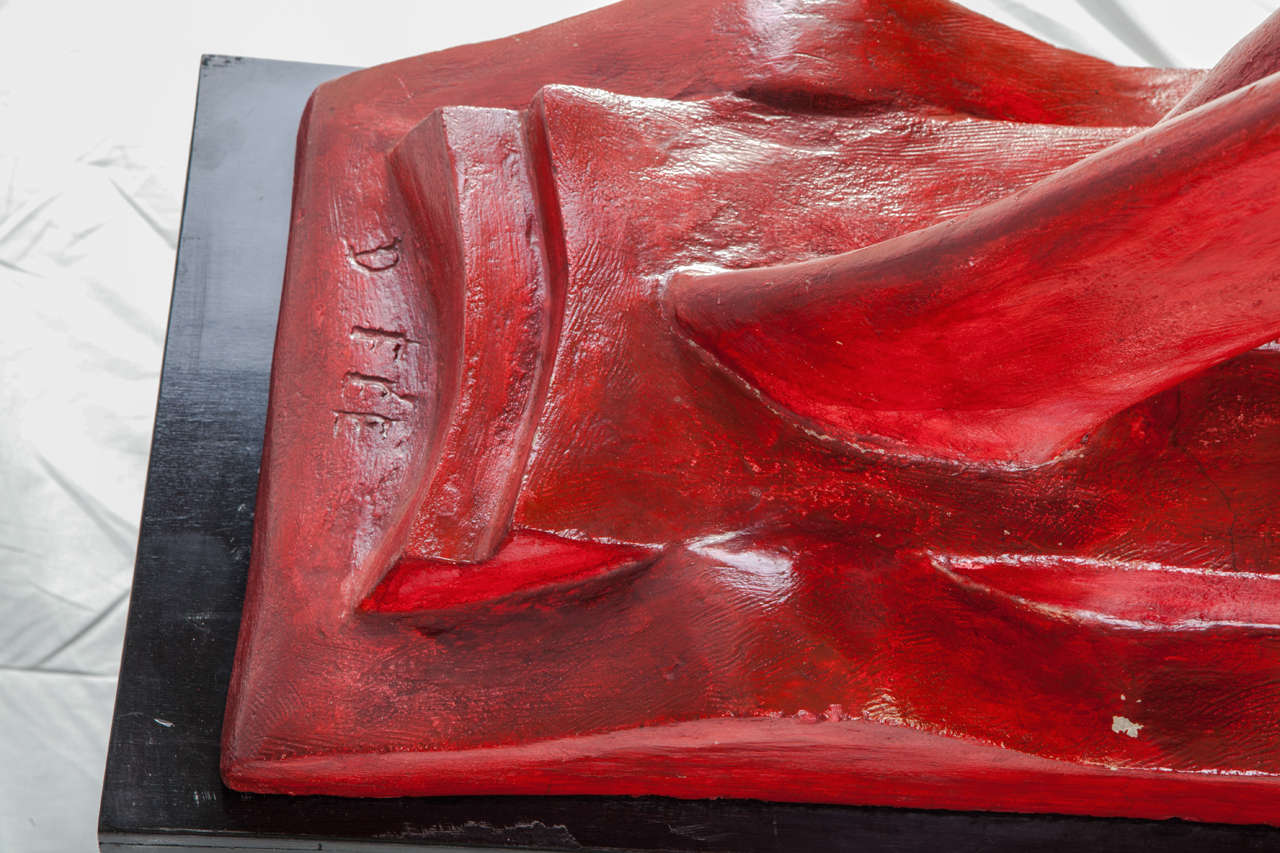 Red Reinforced Concrete Sculpture Signed 