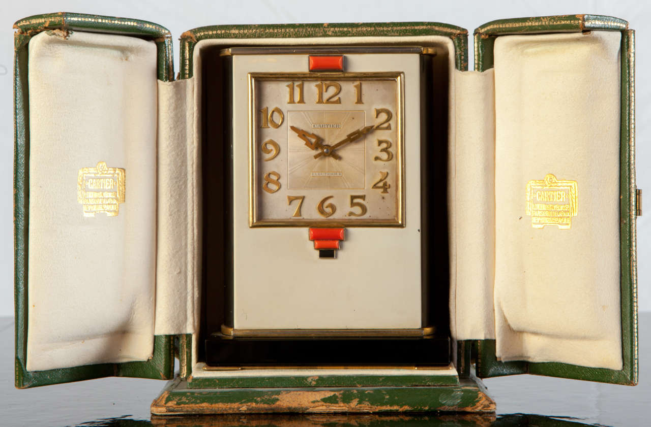 Art Deco Cartier Alarm Clock France 1928 with Original Box For Sale
