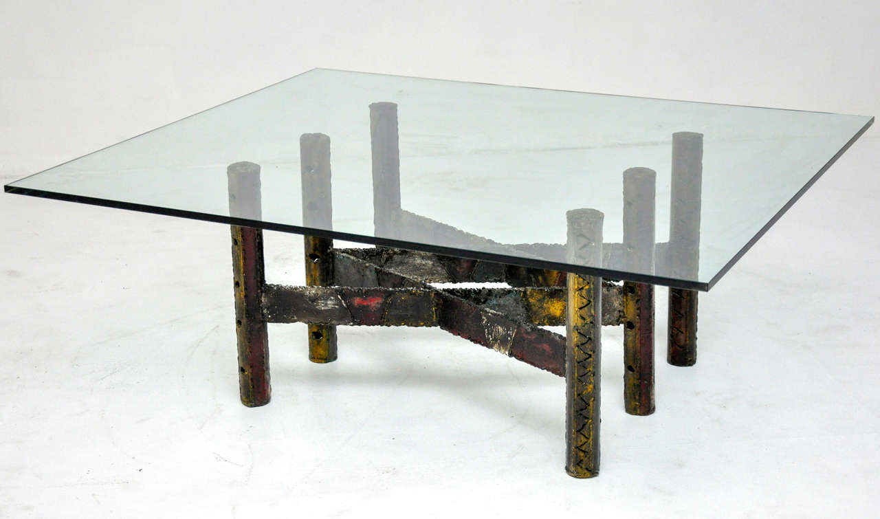 Rare Paul Evans welded steel coffee table. Signed 