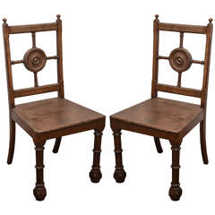 Pair of Early Oak Spindle Back Chairs