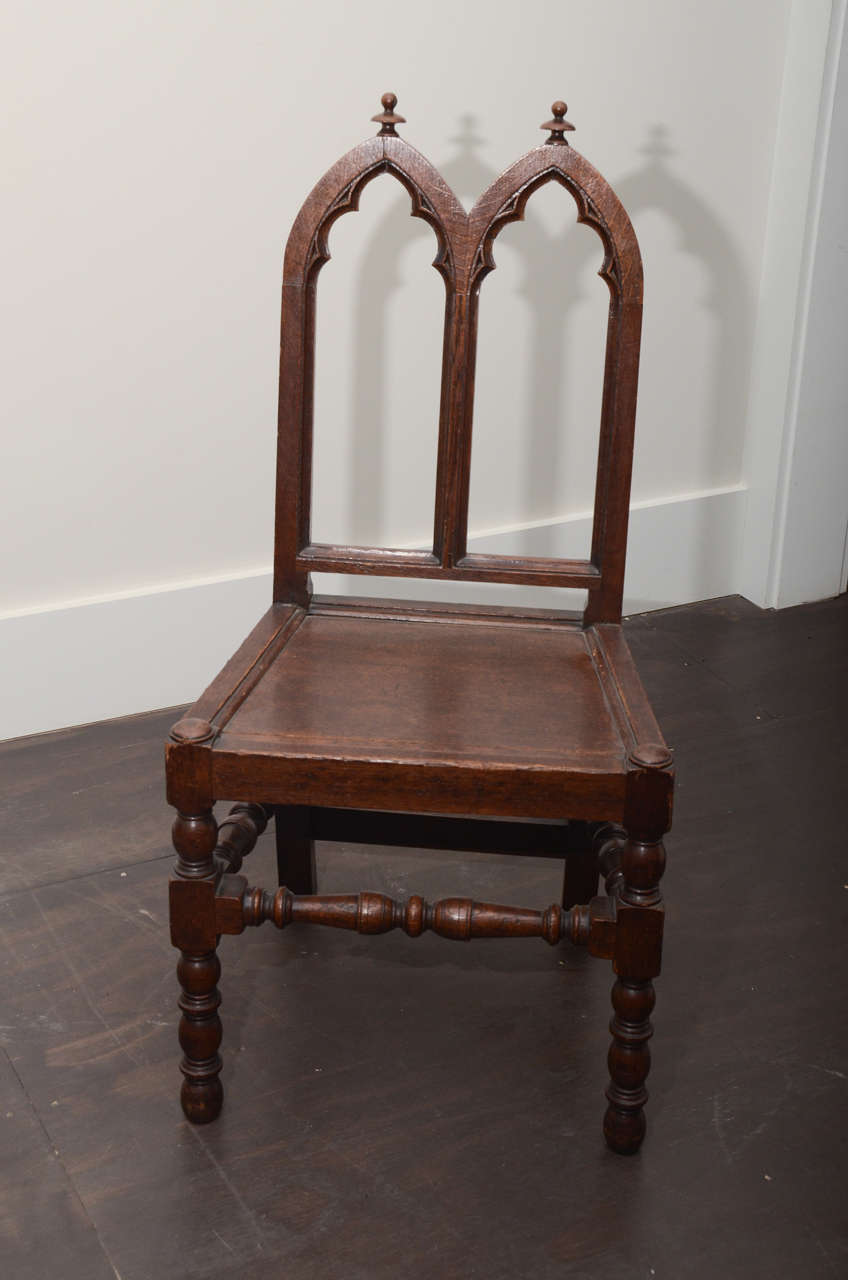 English Gothic Oak Side Chair For Sale