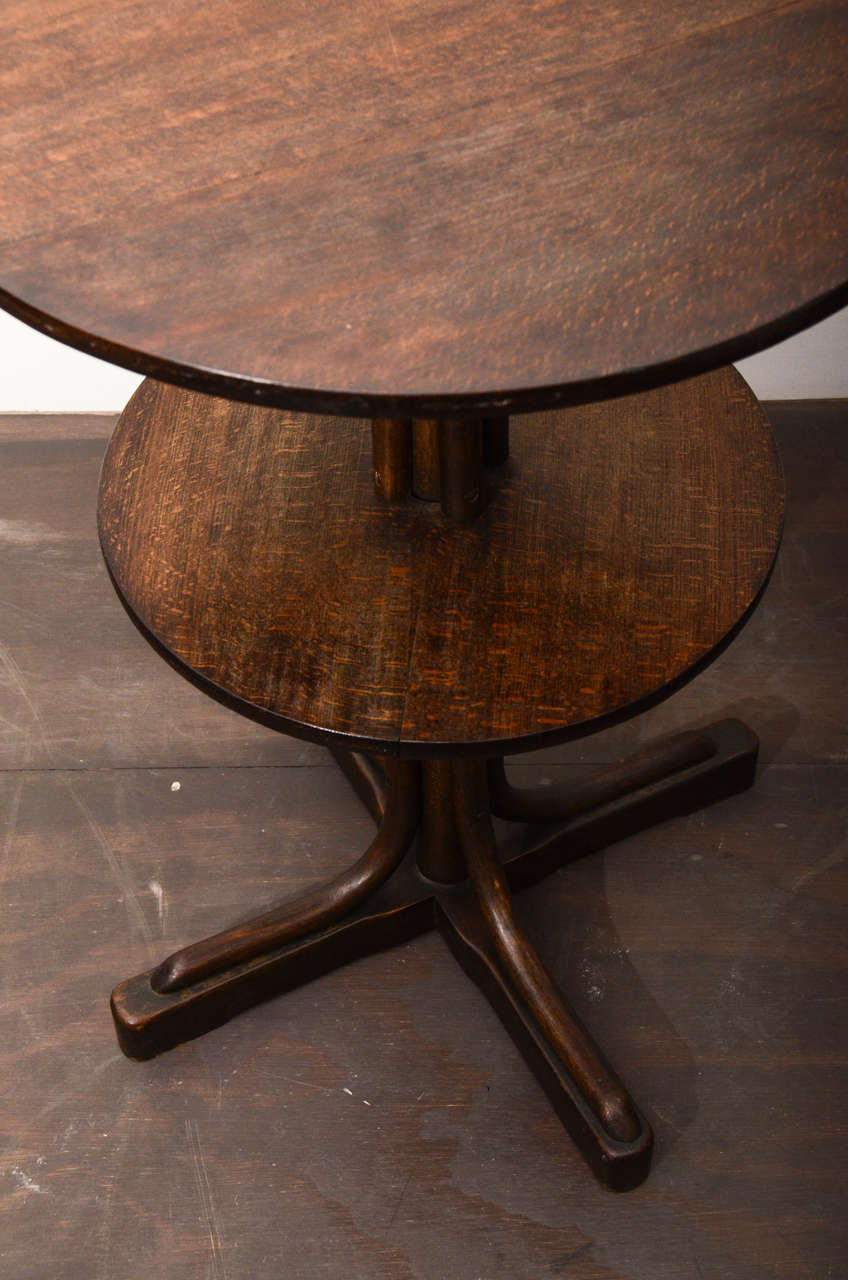 Two-Tiered Round Wooden Side Table in the Style of Thonet  In Excellent Condition In New York City, NY