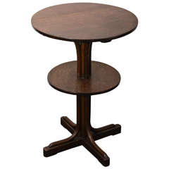 Two-Tiered Round Wooden Side Table in the Style of Thonet 