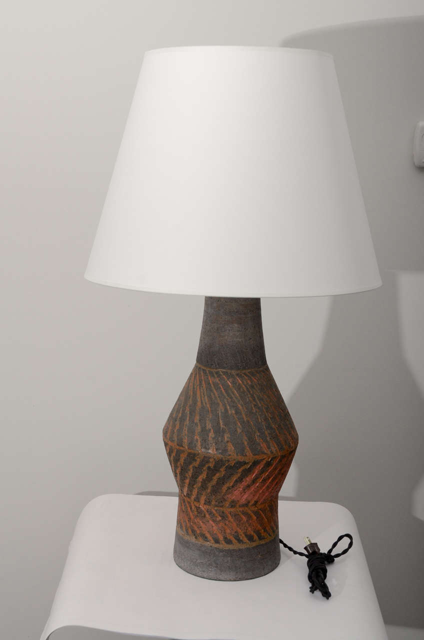 Pair of Grey and Orange Textured Terracotta Lamps