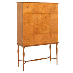 Refined Italian Highboard in Burlwood with Illustrated Doors, 1950's