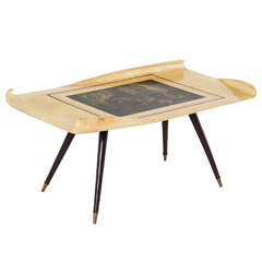 Early Aldo Tura Parchment Cocktail Table with Illustrated Top and Brass Details 3