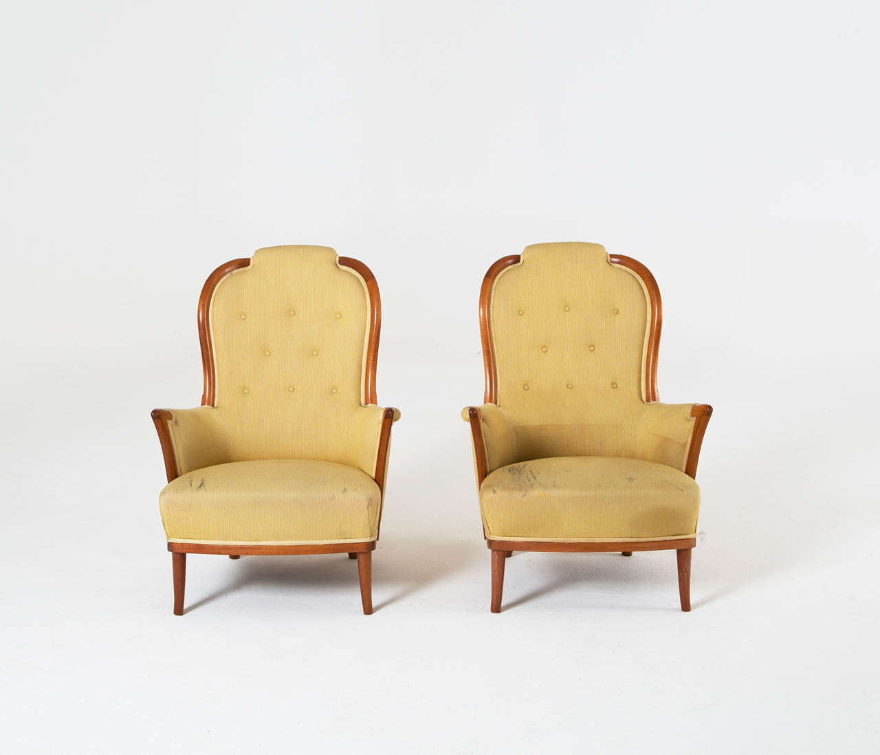 Mid-Century Modern Pair of Carl Malmsten Lounge Chairs in Original Upholstery