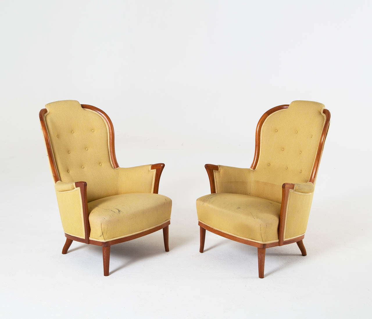 Swedish Pair of Carl Malmsten Lounge Chairs in Original Upholstery