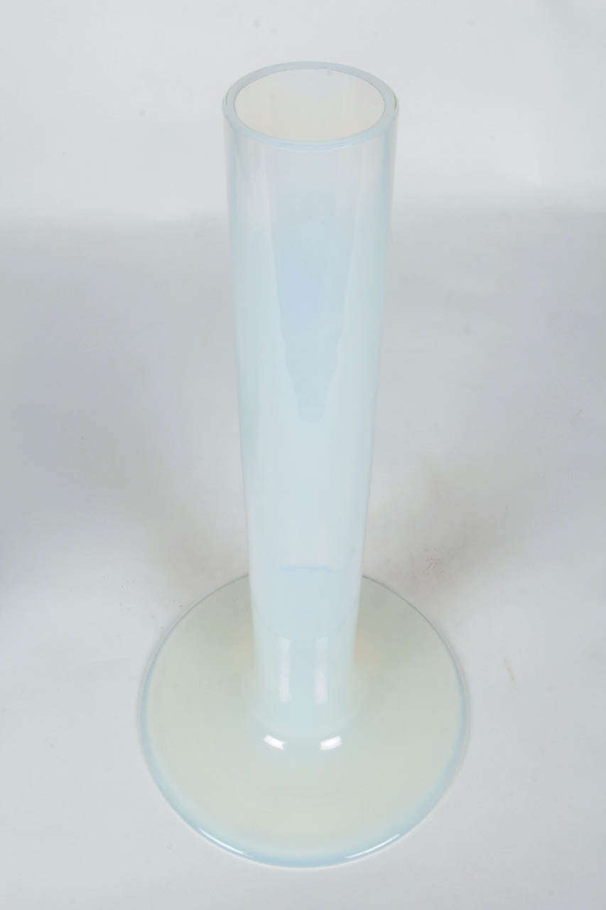 Mazzega Murano / Italian Art Glass White opalescent tupe top vase c. 1975 In Excellent Condition For Sale In New York, NY