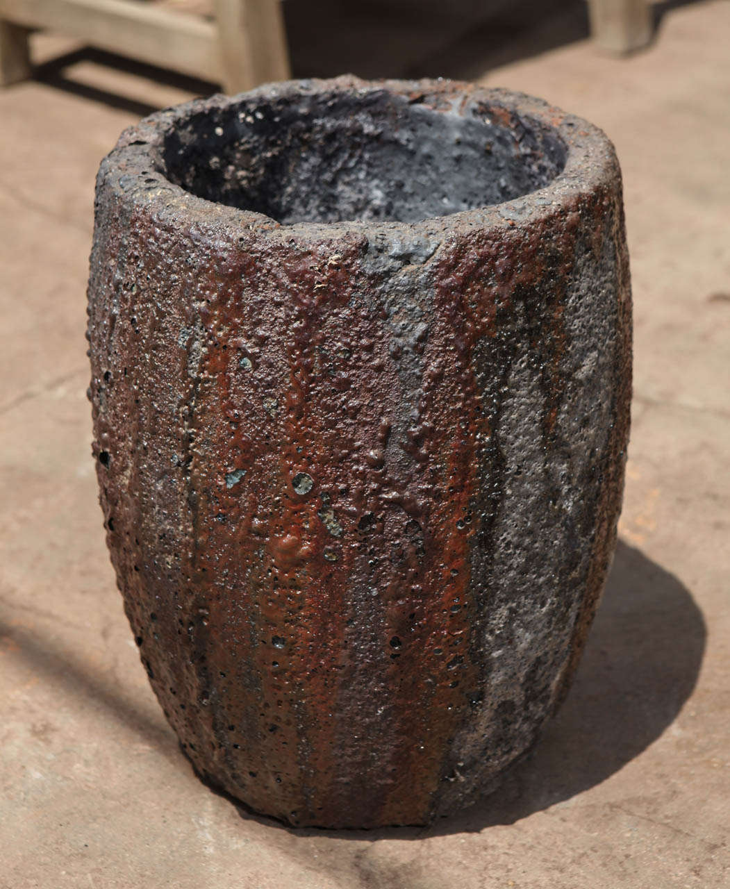 Small Round Concrete Crucible/Slag Pot In Good Condition In Culver City, CA