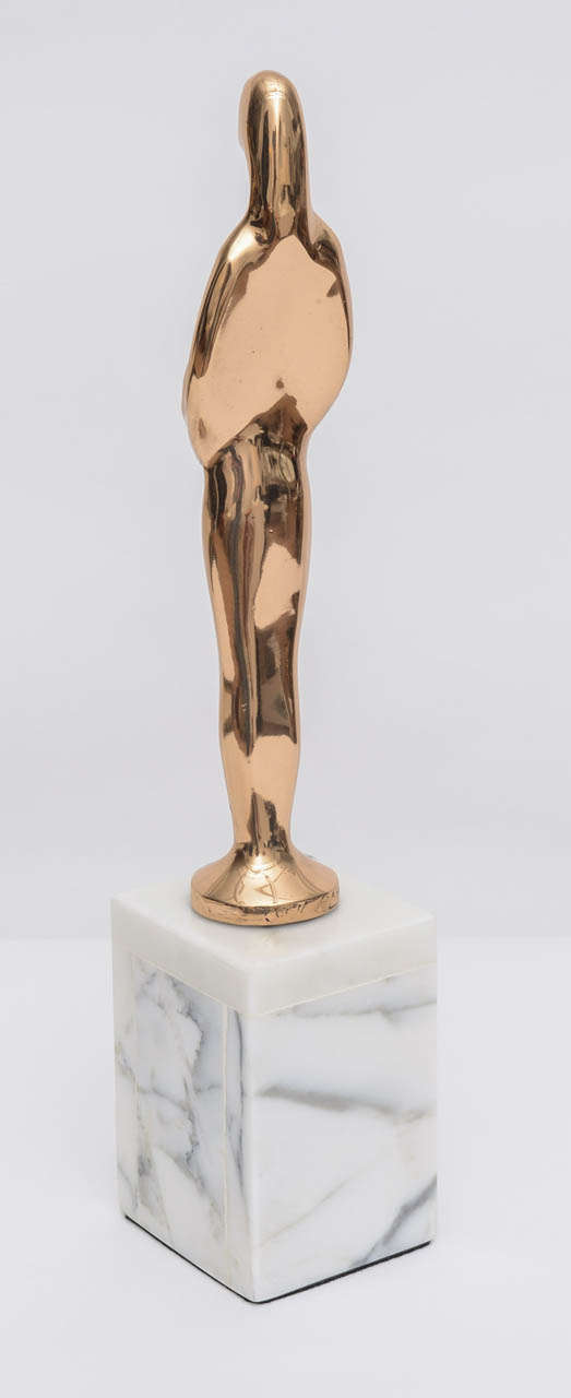20th Century Solid Bonze Figural Award Sculpture On Marble Block, Otto Sirgo For Sale