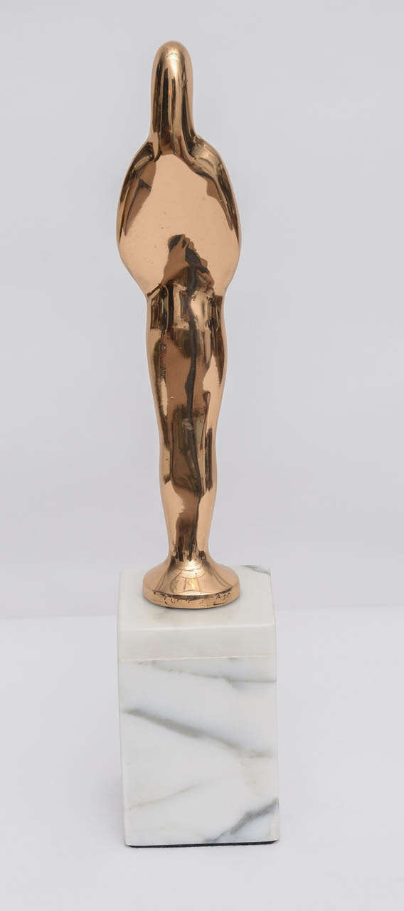 Bronze Solid Bonze Figural Award Sculpture On Marble Block, Otto Sirgo For Sale