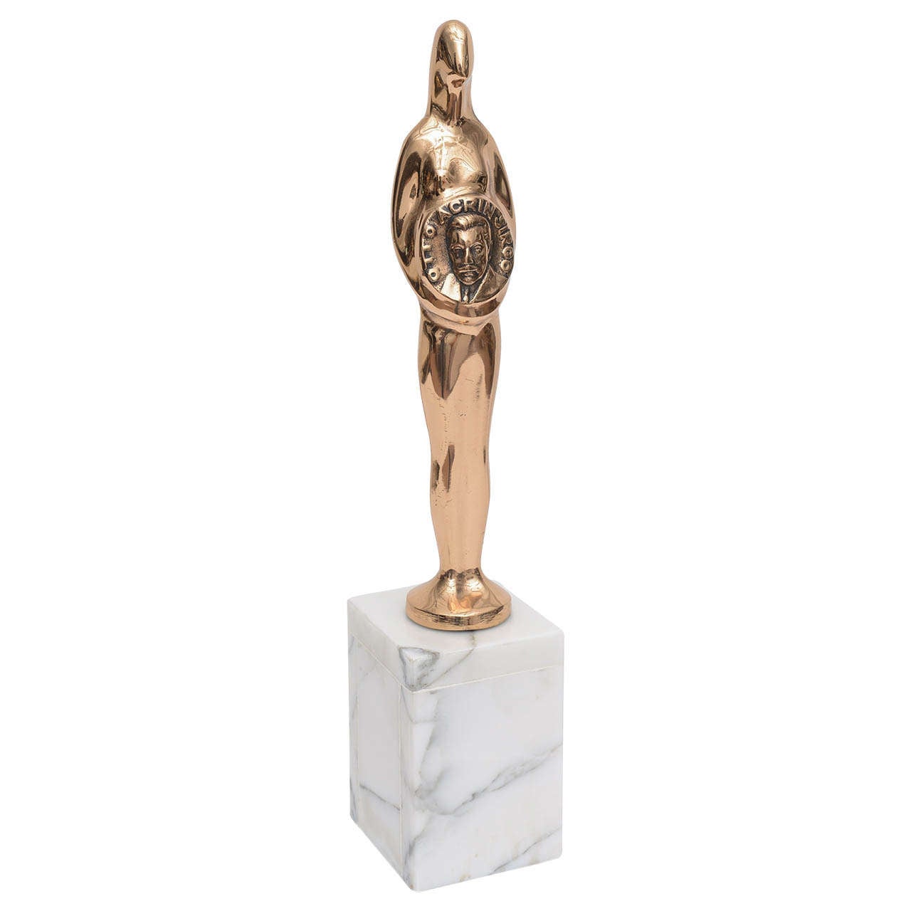 Solid Bonze Figural Award Sculpture On Marble Block, Otto Sirgo For Sale