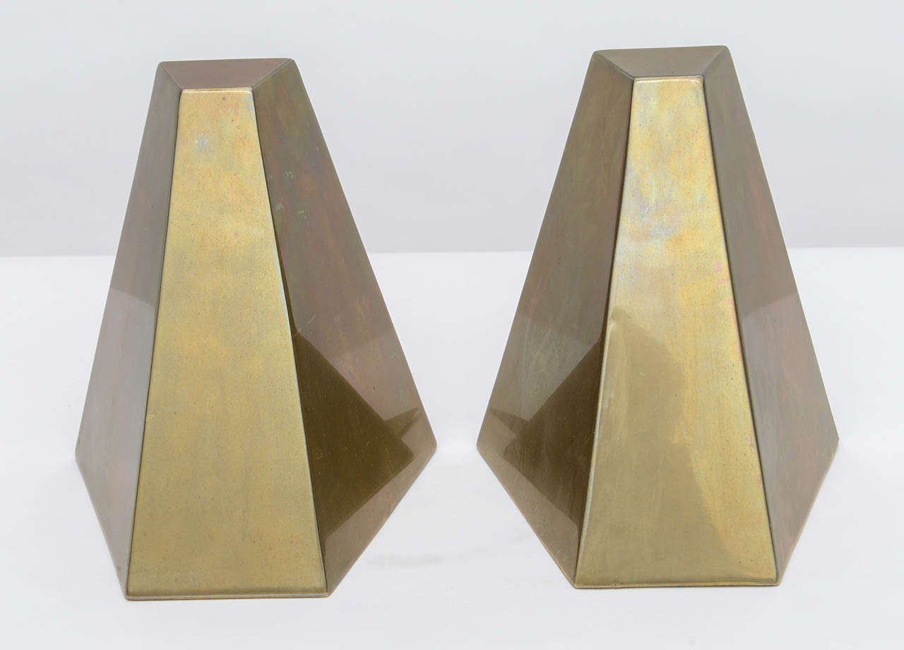 Pair of Brass Pyramidal Bookends For Sale 1
