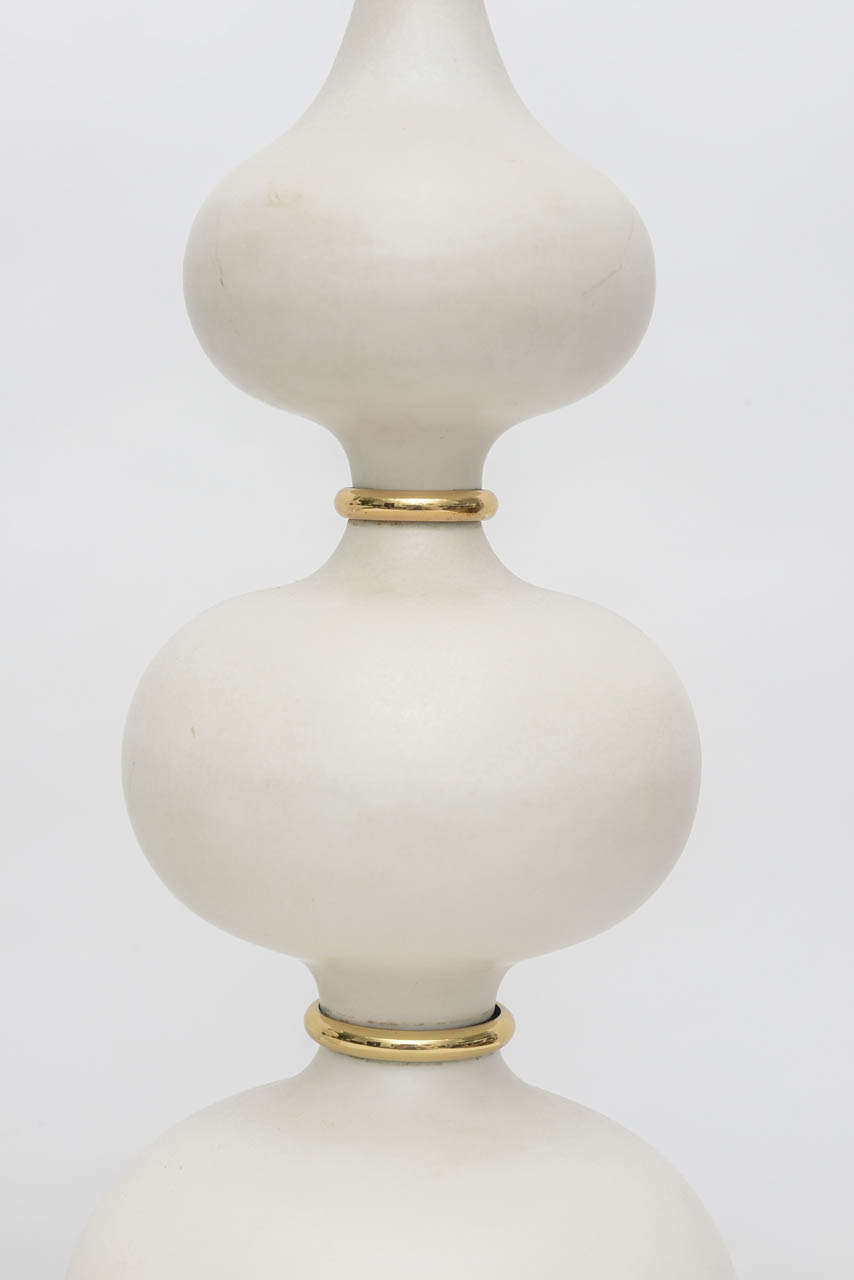 Mid-20th Century Pair of Matte Porcelain, Stacked Gourd Lamps by Gerald Thurston