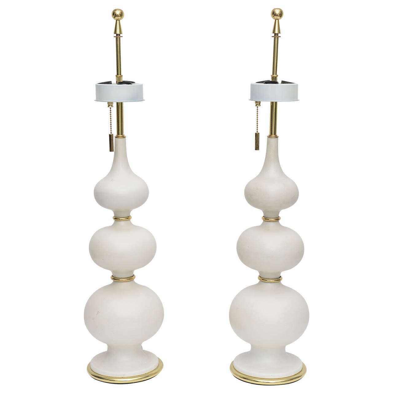 Pair of Matte Porcelain, Stacked Gourd Lamps by Gerald Thurston