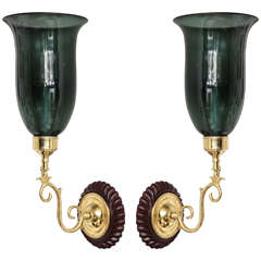 21st Century Pair of Sconces with Colored Glass Globes
