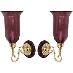 21st Century Pair of Sconces with Amethyst Glass Globes