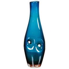 Retro Original Venini Forato Glass Sommerso Vase by Fulvio Bianconi, 1951