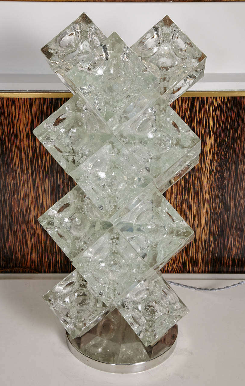 Original Ice Cube Table Lamp In The Style Of Mazzega, 1970's In Excellent Condition For Sale In Paris, FR