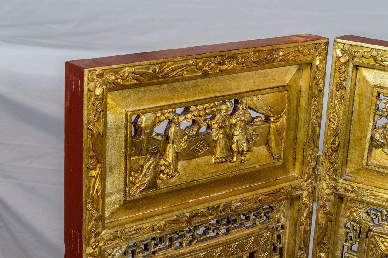 Inconnu ecran asiatique du 19ème siècle sculpté à la main et doré