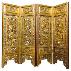 19th Century Chinese Gilded Hand Carved Asian Screen