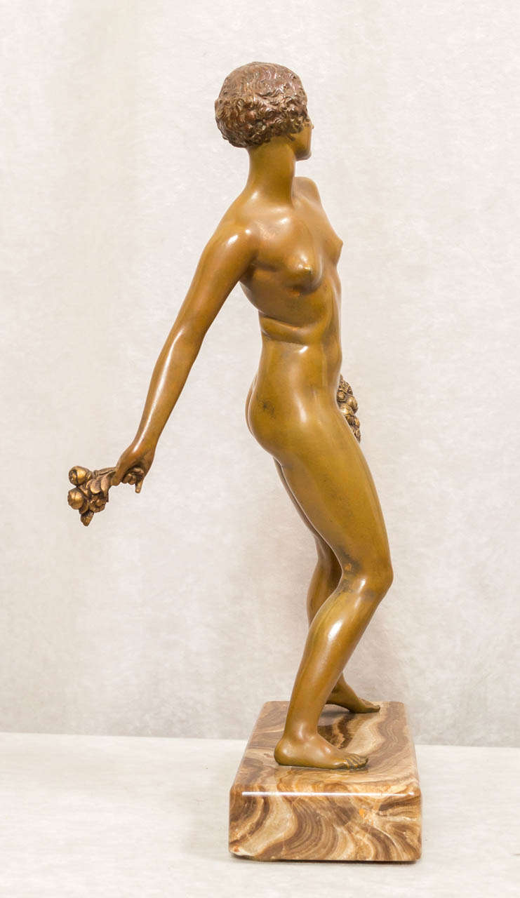 Art Deco Bronze Figure of a Nude Young Girl In Excellent Condition In Petaluma, CA