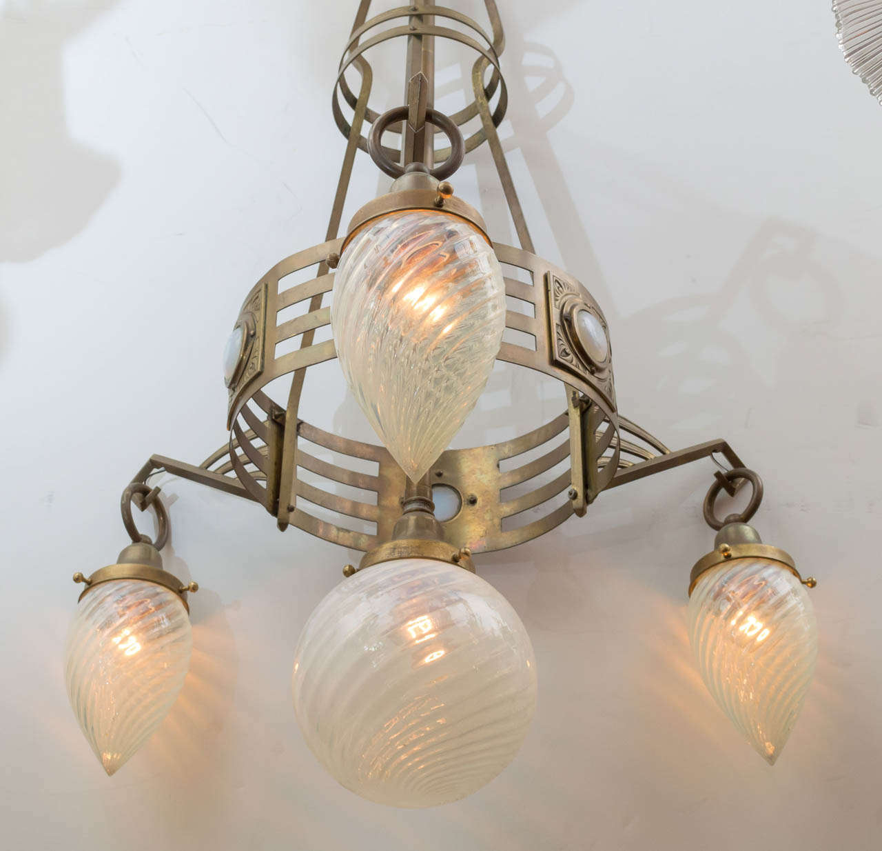 Gilt Austrian Secessionist Four-Arm Chandelier