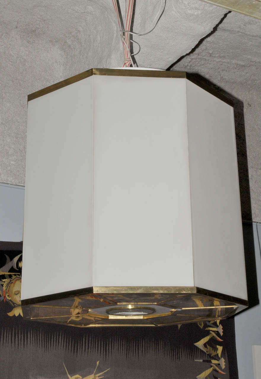 Gilt Large 1960's Pendant Light or Lantern signed by Jean Perzel For Sale