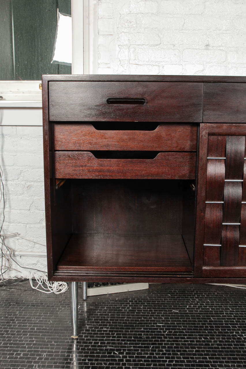 American Edward Wormley Basket Front Mahogany Sideboard, Manufactured by Dunbar