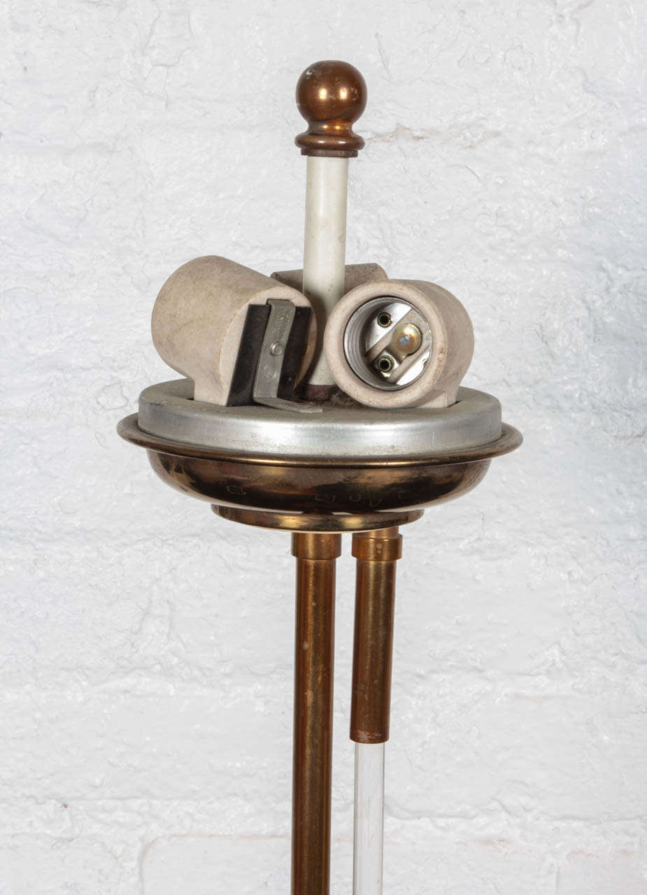 Brass table lamp with intricate lucite switch-1940's 1