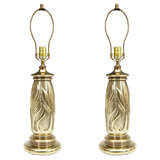 A Pair of Mid Century Brass Floral Motif Lamps