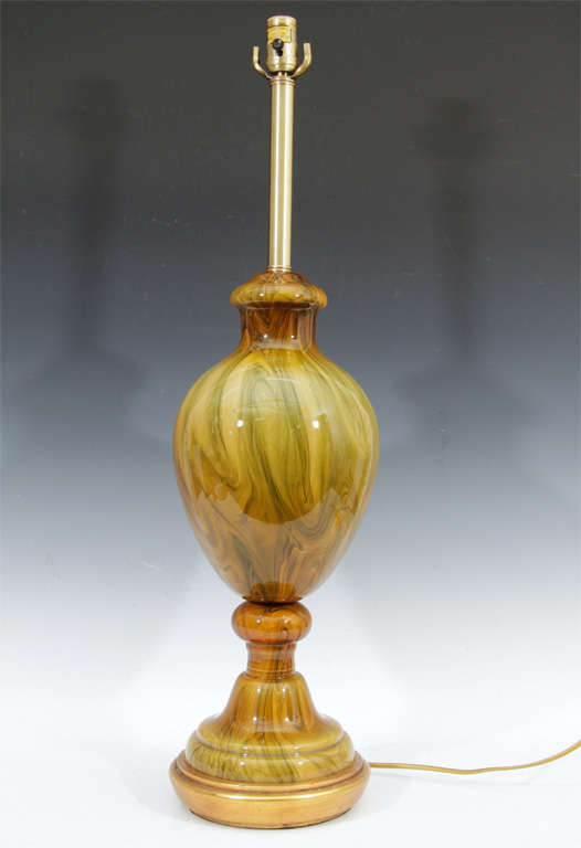 A Pair of Mid Century Swirled Yellow Marbro Glass Lamps