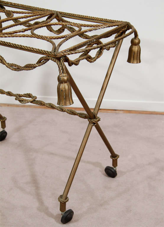 Vintage Brass Tea or Serving Cart with Rope Detailing