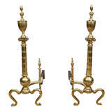 Large Brass Antique American Neoclassical Andirons