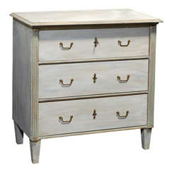 Swedish Gustavian Style Three-Drawer Painted Wood Chest, Tapered Legs