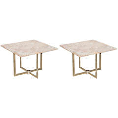pair of Nickel and Marble End Tables