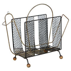 1950s Metal Mesh and Brass Abstract Bird Magazine Stand
