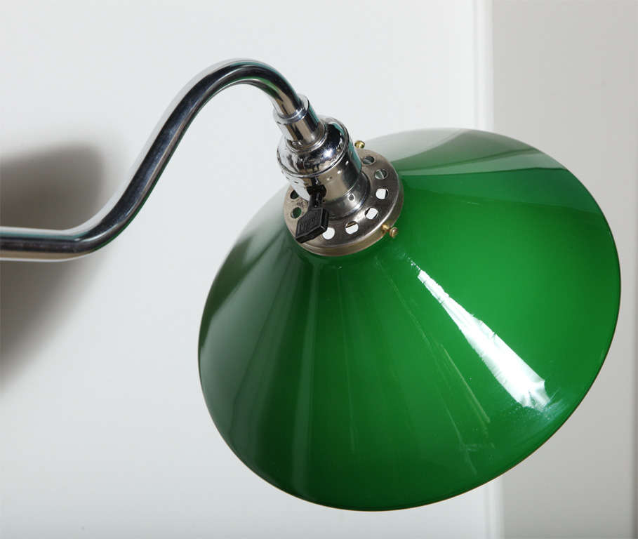American 1940s Articulating Reading Lamp with Green Glass Shade